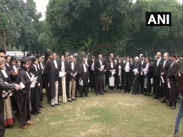 Lawyers reading out preamble of Indian Constitution on Tuesday. Photo/ANI