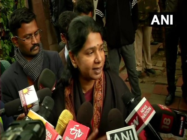 DMK lawmaker Kanimozhi speaking to media in New Delhi on Wedneday. (Photo/ANI)