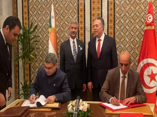 External Affairs Minister S Jaishankar met his Tunisian counterpart Sabri Bachtobji. (Photo tweeted by EAM)