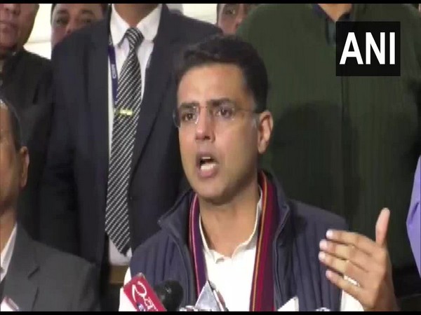 Rajasthan Deputy Chief Minister Sachin Pilot addressing a press conference in Jaipur, Rajasthan on Thursday. Photo/ANI
