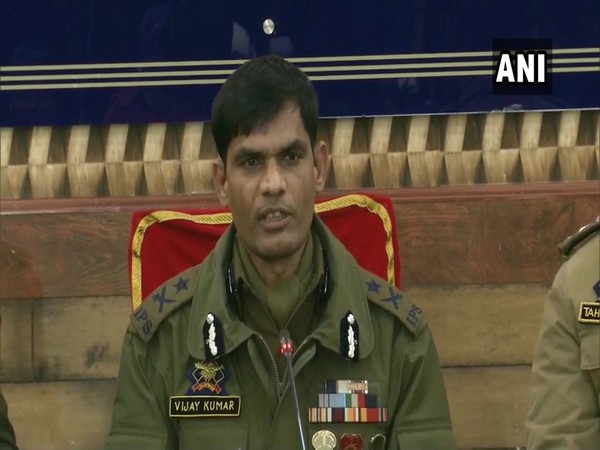 Inspector General of Police Vijay Kumar speaking to media persons on Sunday in Srinagar. Photo/ANI