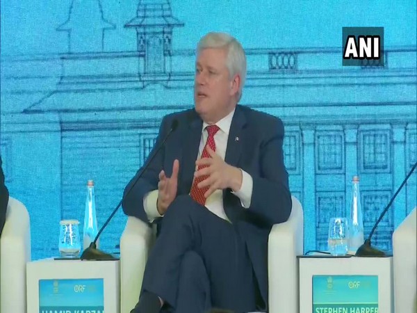 Former Canada PM Stephen Harper addressing the Raisina Dialogue on Tuesday