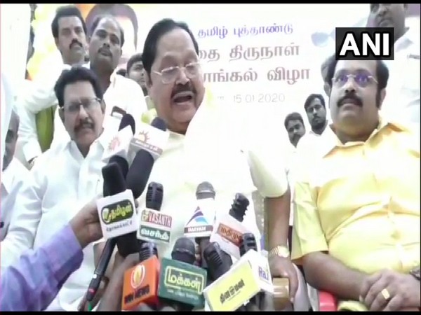 Dravida Munnetra Kazhagam Treasurer Durai Murugan speaking to media person in Katpadi on Wednesday, (Photo/ANI)