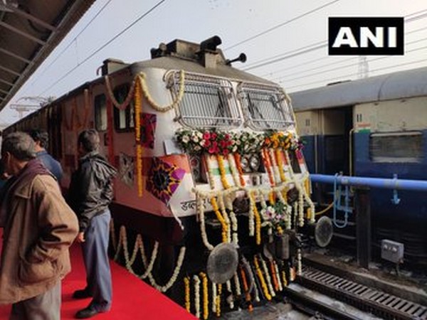 The flagged off Ahmedabad-Mumbai Tejas Express at Ahmedabad Railway Station on Friday.