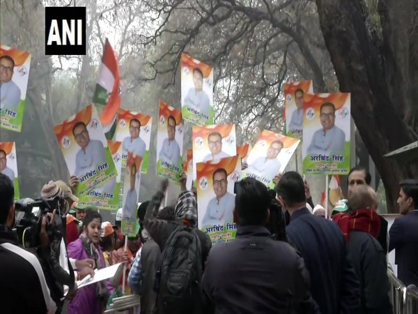A visual from the protest held by Congress in Delhi. Photo/ANI