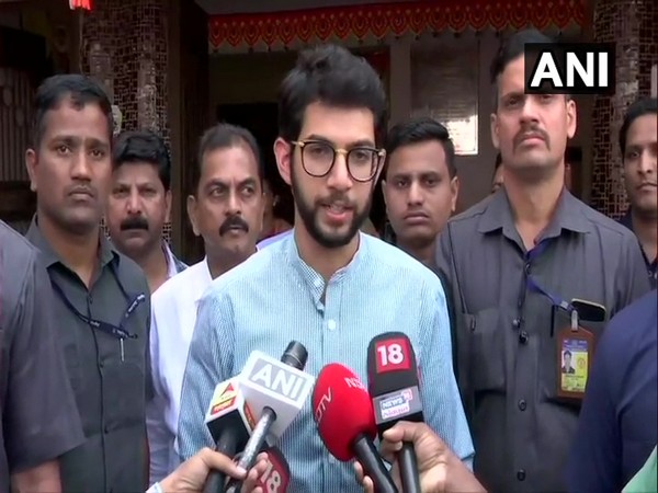 Shiv Sena Aaditya Thackeray speaking to media persons on Saturday (Photo/ANI)
