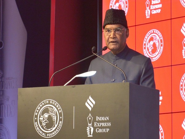 President Ram Nath Kovind addressing Ramnath Goenka Excellence in Journalism Award ceremony in New Delhi on Monday. (Picture courtesy: President's Twitter)