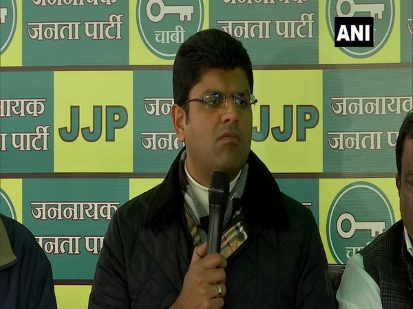 Haryana Deputy Chief Minister JJP chief Dushyant Chautala addressing a press conference in Chandigarh on Tuesday.
