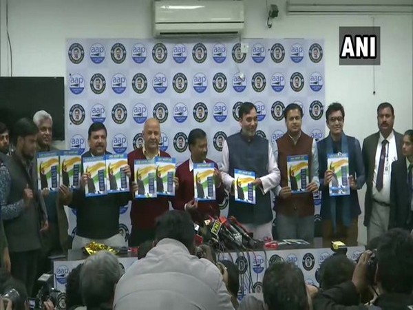 AAP releases manifesto for upcoming Delhi assembly election 2020 here on Tuesday. Photo/ANI
