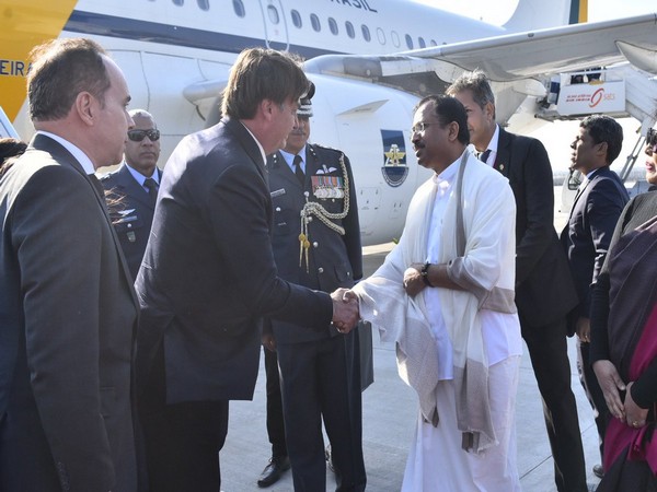 President of Brazil Jair Messias Bolsonaro at Delhi airport on Friday. (Photo/ANI)
