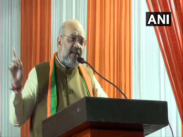 Union Home Minister Amit Shah addressing a public meeting at Badli in New Delhi on Saturday. (Photo/ANI)