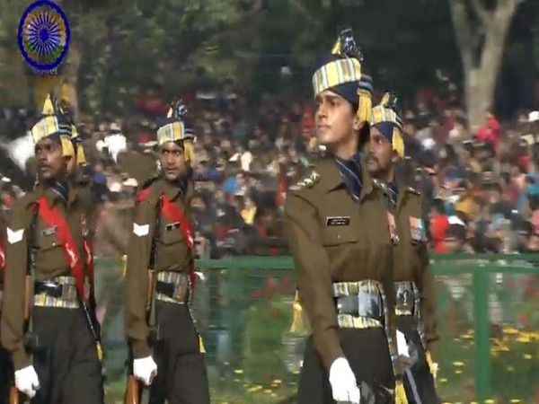 Captain Tanya Shergil leading the marching contingent of the Corps of Signals at Rajpath in New Delhi on Sunday. (Picture courtesy: DD)