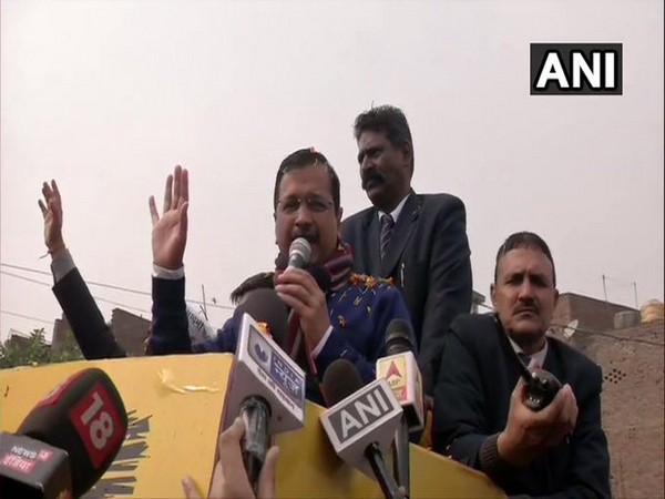 Delhi CM Arvind Kejriwal addressing a rally in Gokalpuri [Photo/ANI]