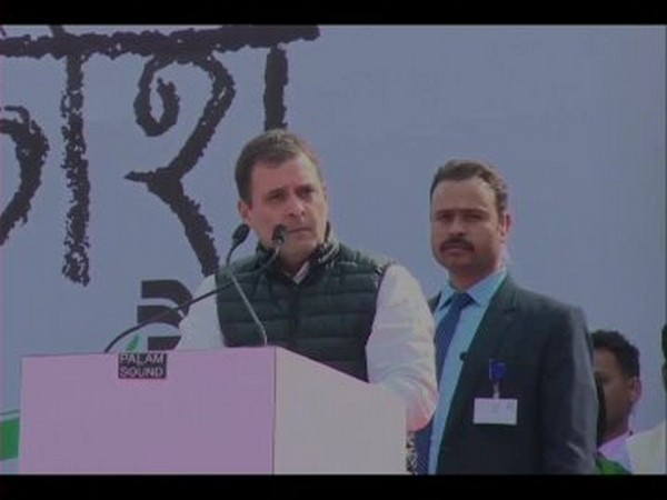 Rahul Gandhi addresses Yuva Aakrosh rally in Jaipur on Tuesday [Photo/ANI]