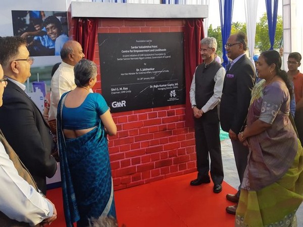 Jaishankar lays foundation stone of Sardar Patel Centre for Empowerment and Livelihood at Kevadia. (Photo tweeted by EAM S Jaishankar)