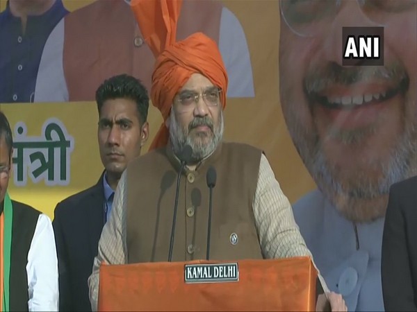 Union Home Minister Amit Shah addressing a rally in Najafgarh in New Delhi on Wednesday. Photo/ANI