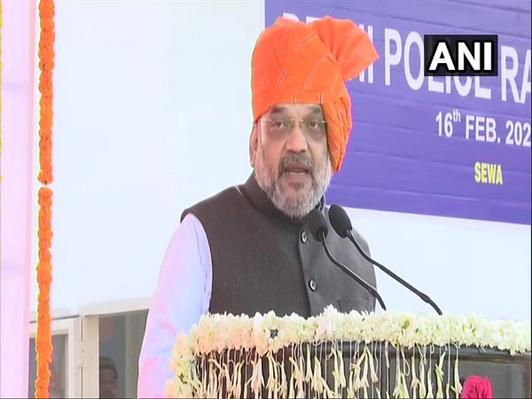 Amit Shah addresses the 73rd Raising Day Parade of Delhi police on Sunday [Photo/ANI]