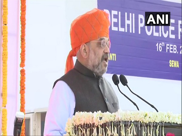 Union Home Minister Amit Shah addressing 73rd Raising Day Parade of Delhi Police in the national capital on Sunday. Photo/ANI