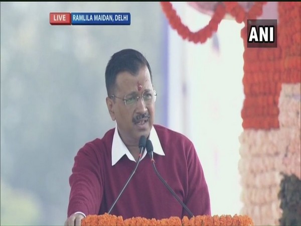 Delhi CM Arvind Kejriwal address gathering at Ramlila Maidan of New Delhi [Photo/ANI]