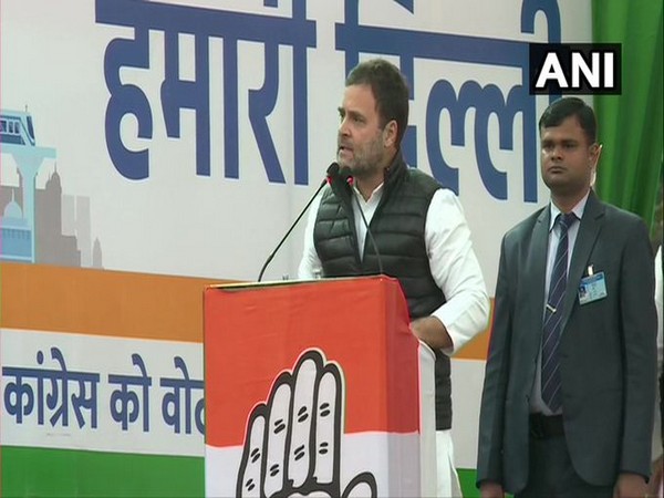 Congress leader Rahul Gandhi addressing a gathering in New Delhi on Wednesday.