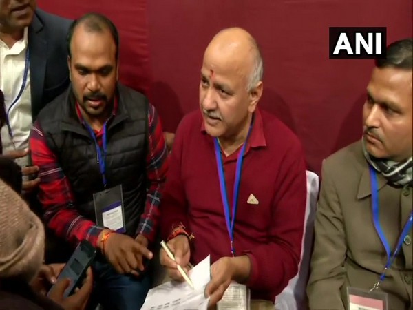 Manish Sisodia at the vote counting centre in Akshardham on Tuesday.