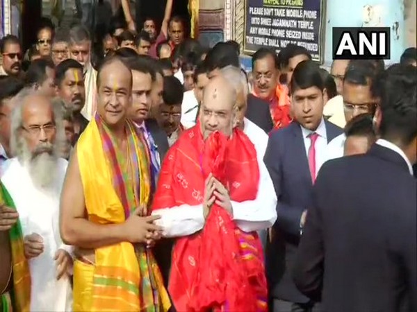 Union Home Minister Amit Shah on Saturday arrived at Shree Jagannath Temple to offer prayers. Photo/ANI