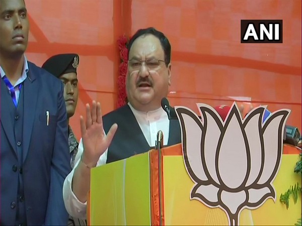 BJP president JP Nadda addressing a public gathering in Patna, Bihar on Saturday. Photo/ANI
