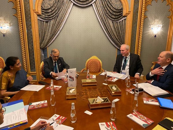 Finance Minister Nirmala Sitharaman  with her German counterpart Olaf Scholz (Photo tweeted by Finance Ministry)