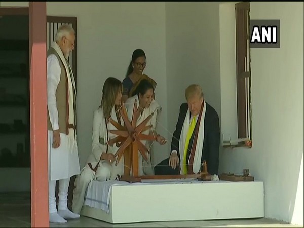 US President Donald Trump and First Lady Melania Trump spin the Charkha at Sabarmati Ashram.