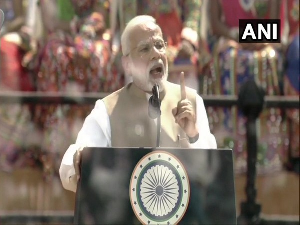 Prime Minister Narendra Modi addressing the 'Namaste Trump' event in Ahmedabad