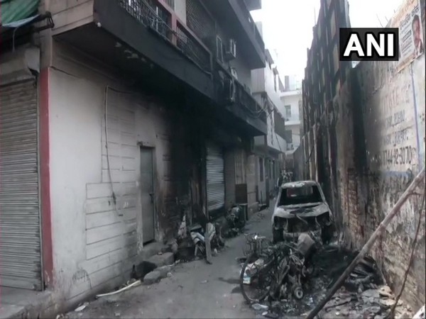 Latest visuals from Bhajanpura where violence and arson were reported on Monday. Photo/ANI