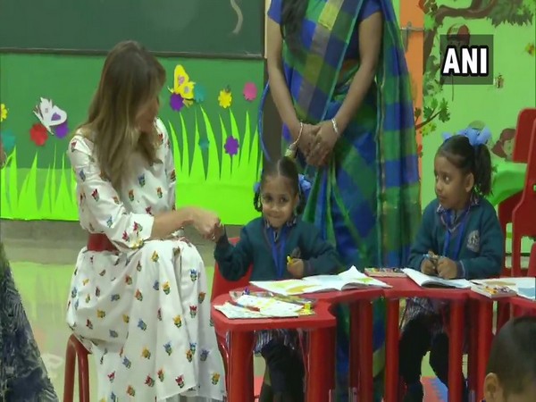 US First Lady Melania Trump interacting with kids.