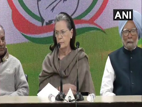 Sonia Gandhi addresses press conference in New Delhi on Wednesday [Photo/ANI]