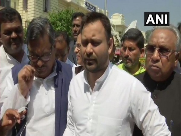 RJD leader Tejashwi Yadav speaking to reporters on Wednesday. Photo/ANI