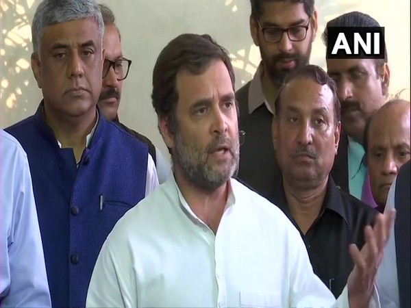 Congress leader Rahul Gandhi speaking to reporters in New Delhi on Thursday.