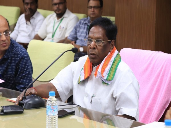Puducherry Chief Minister V Narayanasamy at a meeting at Chief Secretariat on Monday. Photo/ANI