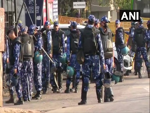 Heavy security was deployed in Jafrabad on Tuesday amid complete lockdown in the national capital. Photo/ANI