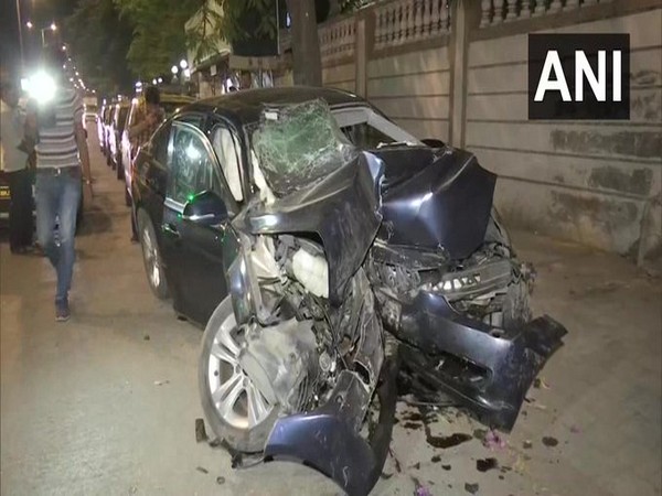 Three people died and one sustained injuries after a speeding car rammed into a divider in Worli area on Friday. Photo/ANI