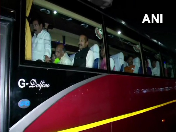 BJP MLAs at the Delhi airport. Photo/ANI
