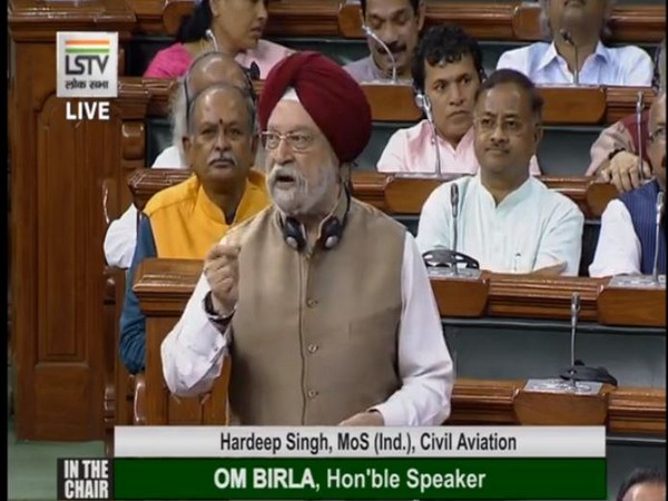 Union Minister for Civil Aviation Hardeep S Puri speaking in the Lok Sabha on Tuesday,