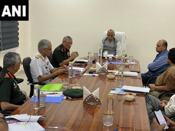 Defence Minister Rajnath Singh chairing the review meeting. Photo/ANI