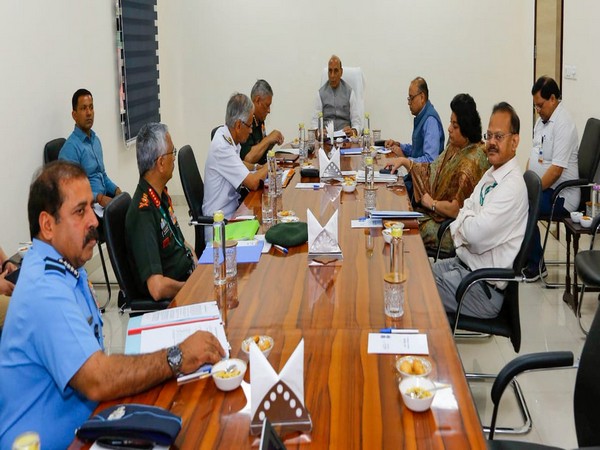 Defence Minister Rajnath Singh chairing the review meeting. (Picture courtesy: Twitter)