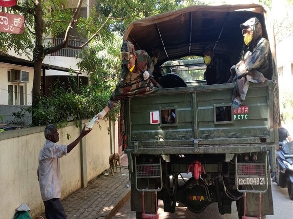 arnataka: Army personnel distributed food packets and other essential items.