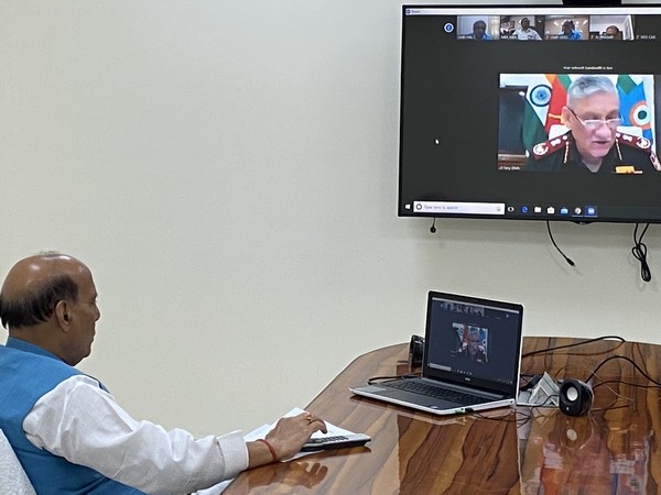 Defence Minister Rajnath Singh held a review meeting via video conference with CDS General Bipin Rawat and other officials