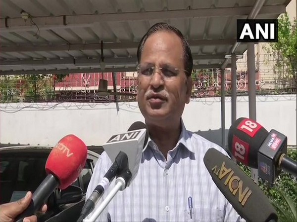 Delhi Health Minister Satyendar Jain speaking to reporters on Thursday. Photo. ANI
