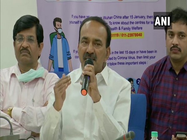 Telangana Health Minister Etela Rajender speaking to reporters on Wednesday. Photo/ANI