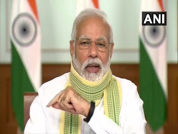 Prime Minister Narendra Modi during an interaction with Sarpanchs . Photo/ANI