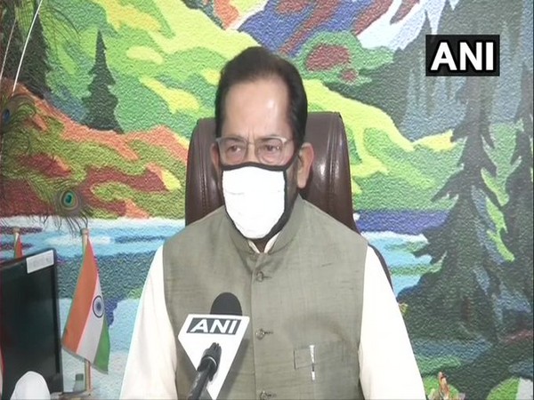 Union Minister of Minority Affairs Mukhtar Abbas Naqvi speaking to reporters on Saturday. Photo/ANI