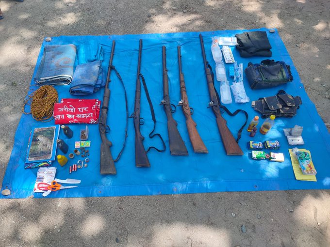 Troops recovered arms and ammunition from the Naxal camp in Chhattisgarh. 
