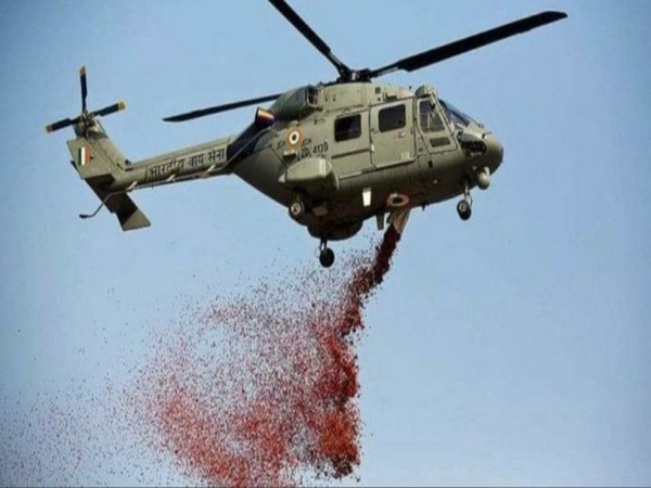 An Indian Air Force chopper showed flower petals on PGIMER in Chandigarh.